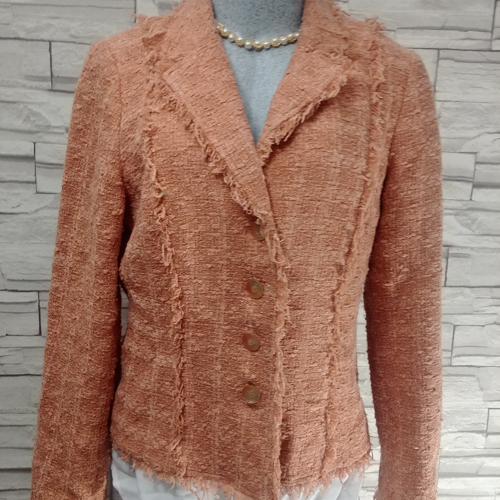 Teri Jon long Sleeves tweed blazer peach size 10